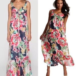 Johnny Was Silk Floral Button Down Maxi Dress